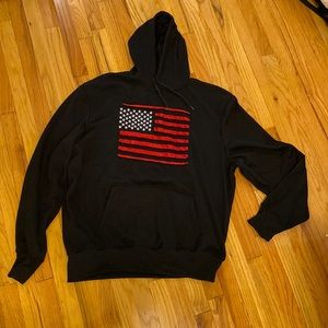 Black Hoodie with Red and White American Flag Embroidery